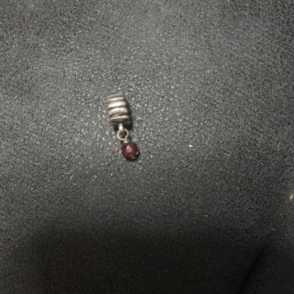 Pandora Silver Charm with Dark Red Gem